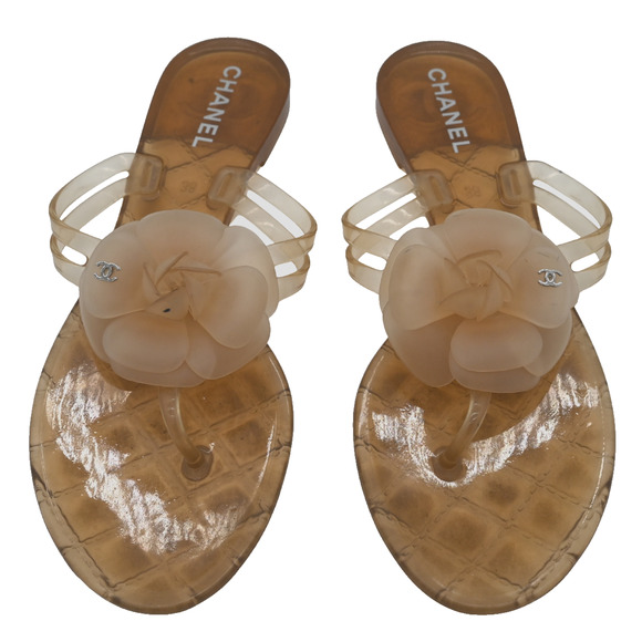 CHANEL Camelia Rubber Thong Sandals Size 38 - Picture 2 of 11
